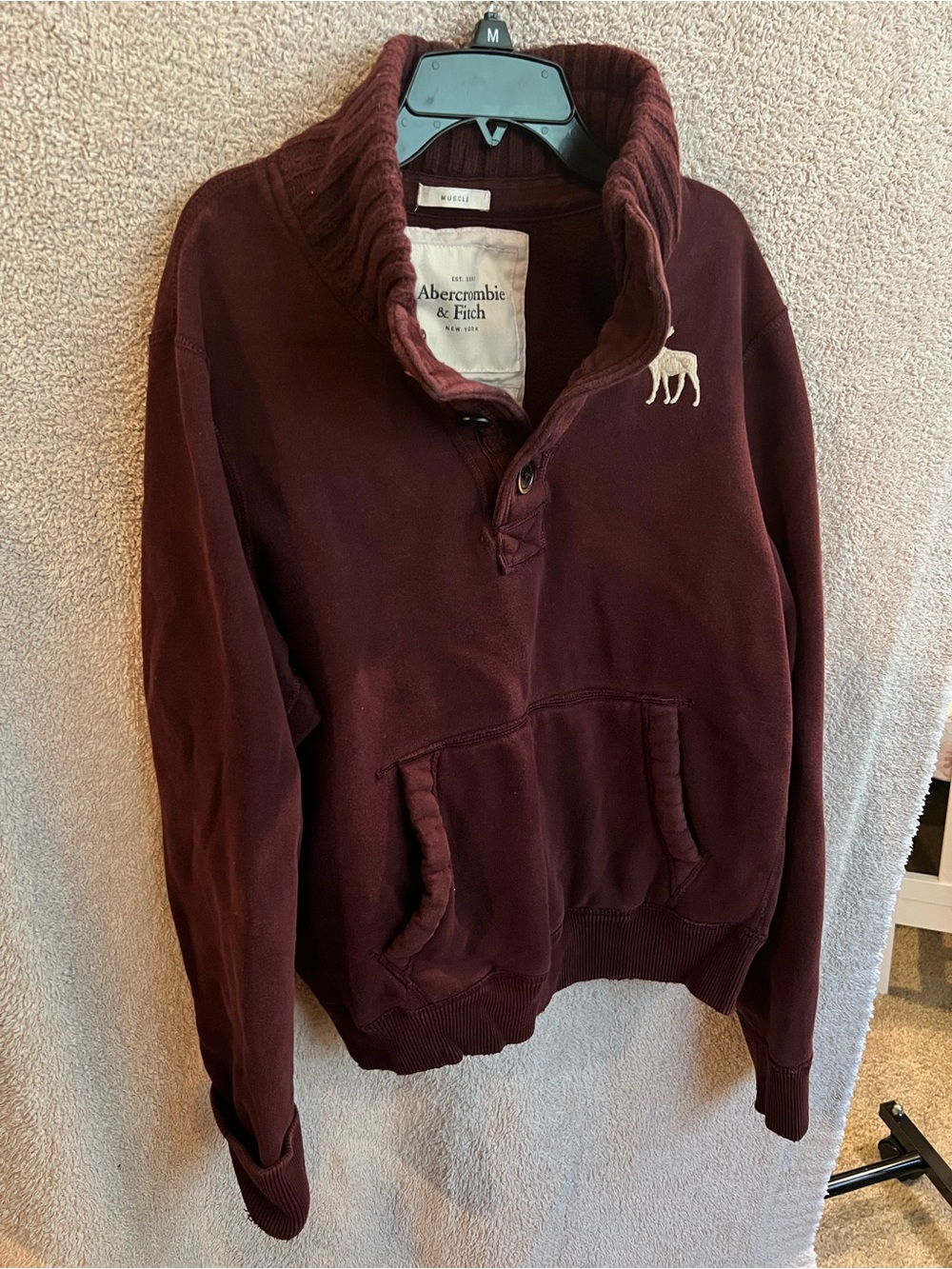 Vintage Abercrombie & Fitch Men’s Maroon Shawl Collar Pullover Sweater